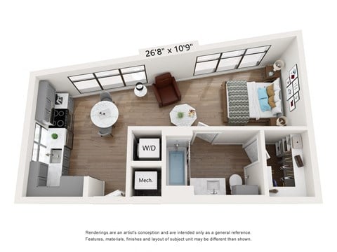 Floor plan for studio, 1 bath, 486 sqft